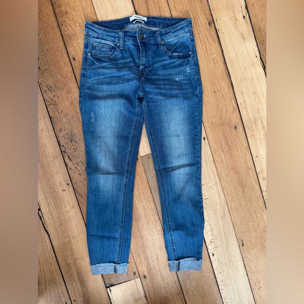 Pistola Women’s Distressed Dark Blue Skinny Jeans